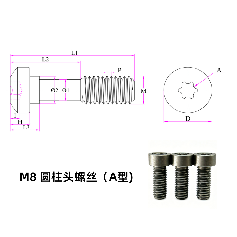 M8 圆柱头螺丝(A型)