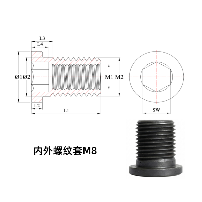 M8 内外纹螺套