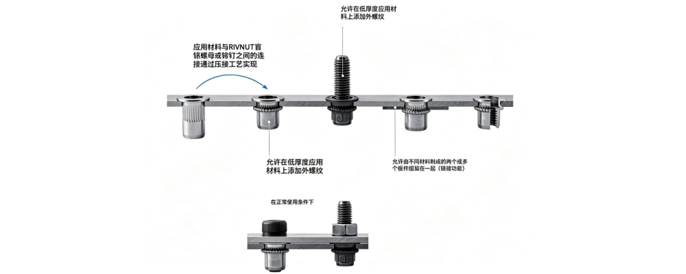 拉铆螺母铆接结构剖面图